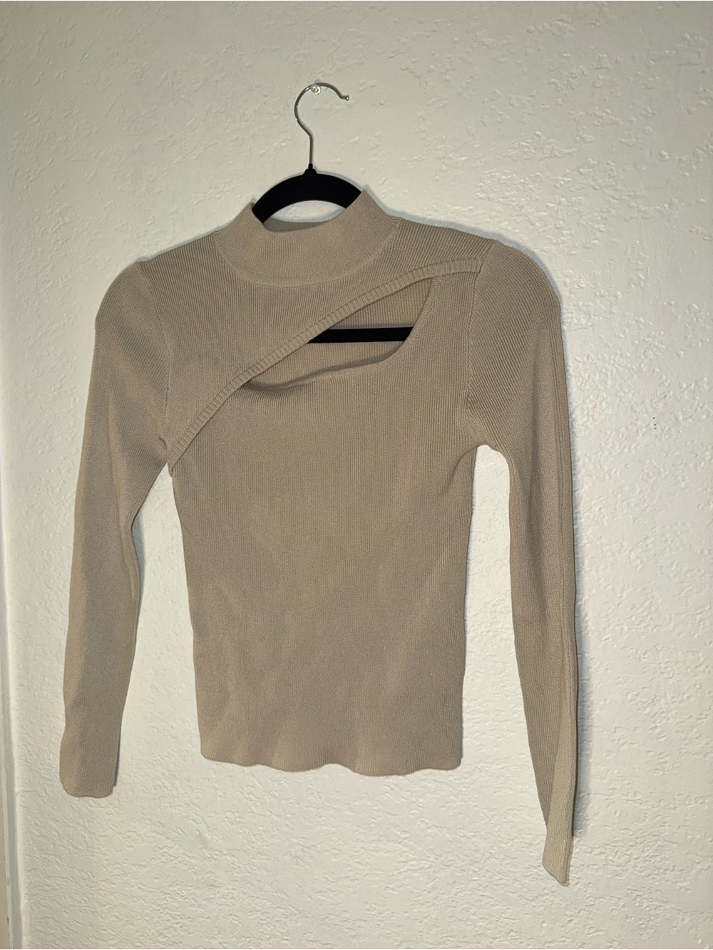 Cutout Turtleneck Sweater in Beige - Lightweight Knit